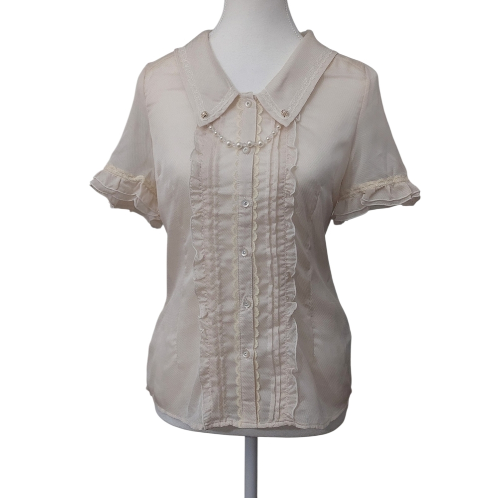 Axes Femme - Sheer Cream Frill Blouse